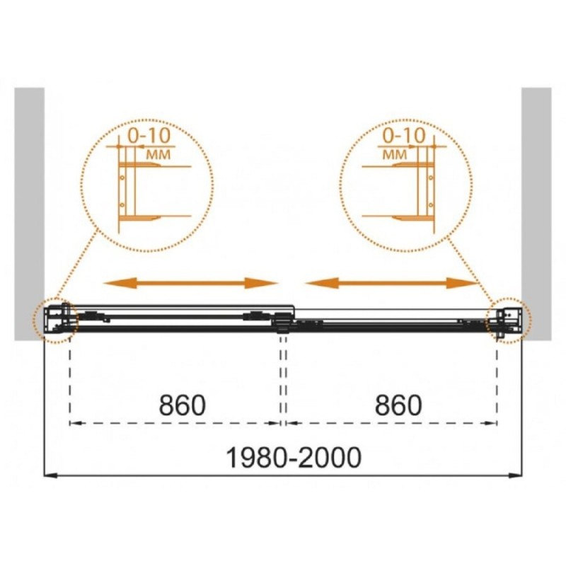 Шторка на ванну Cezares TANDEM-SOFT-VF-2-200/145-C/P-Cr-IV, 200 см, стекло прозрачное антикальций/рифленое, профиль хром