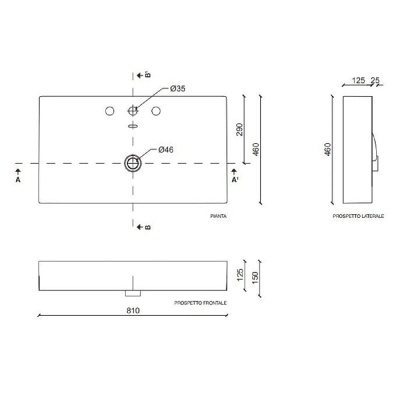 Раковина керамическая Tecla by Cezares Touch TC05011, 80 х 46 см