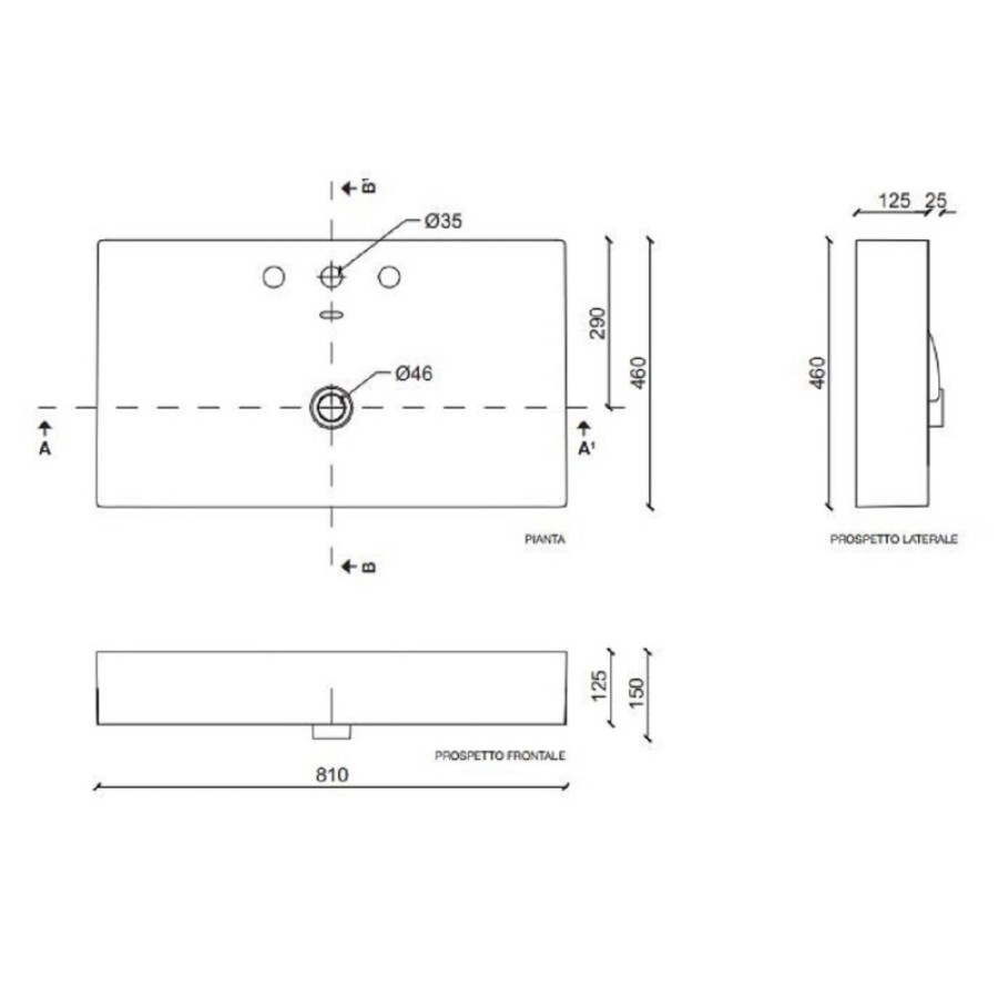 Раковина керамическая Tecla by Cezares Touch TC05011, 80 х 46 см