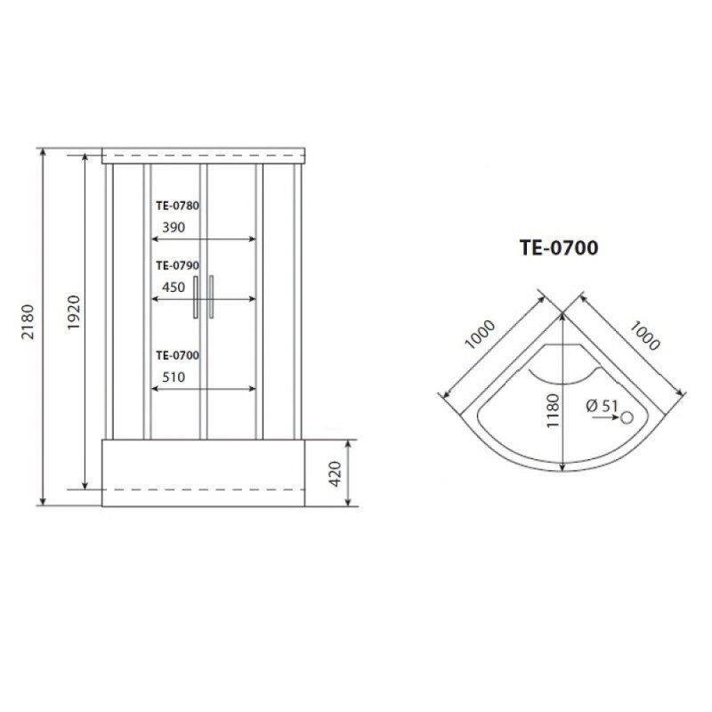 Душевая кабина Timo Eco TE-0700-T-STUN, 100 х 100 см, стекло матовое, профиль белый, хамам