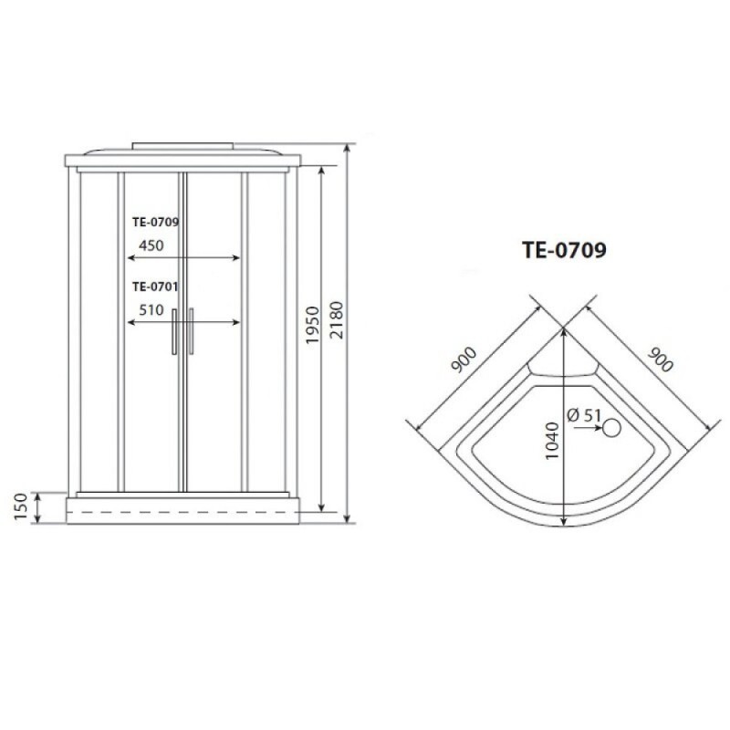 Душевая кабина Timo Eco TE-0709-T-STUN-T-CH/C, 90 х 90 см, стекло матовое, профиль белый, хамам, стул