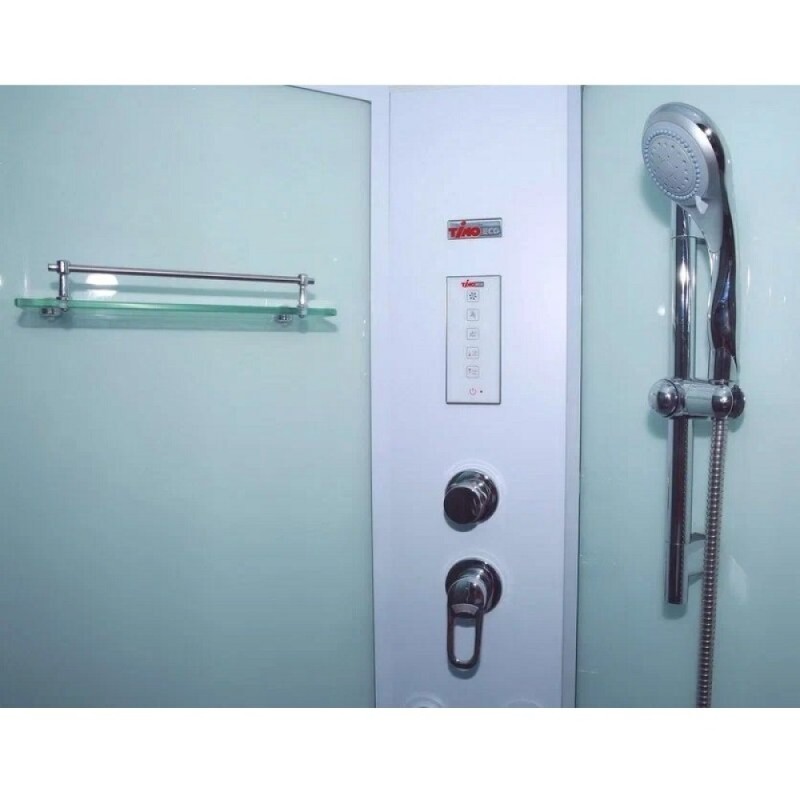 Душевая кабина Timo Eco TE-0709-T-STUN-T-CH/C, 90 х 90 см, стекло матовое, профиль белый, хамам, стул