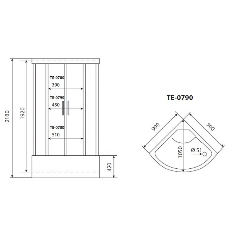 Душевая кабина Timo Eco TE-0790-T-STUN, 90 х 90 см, стекло матовое, профиль белый, хамам