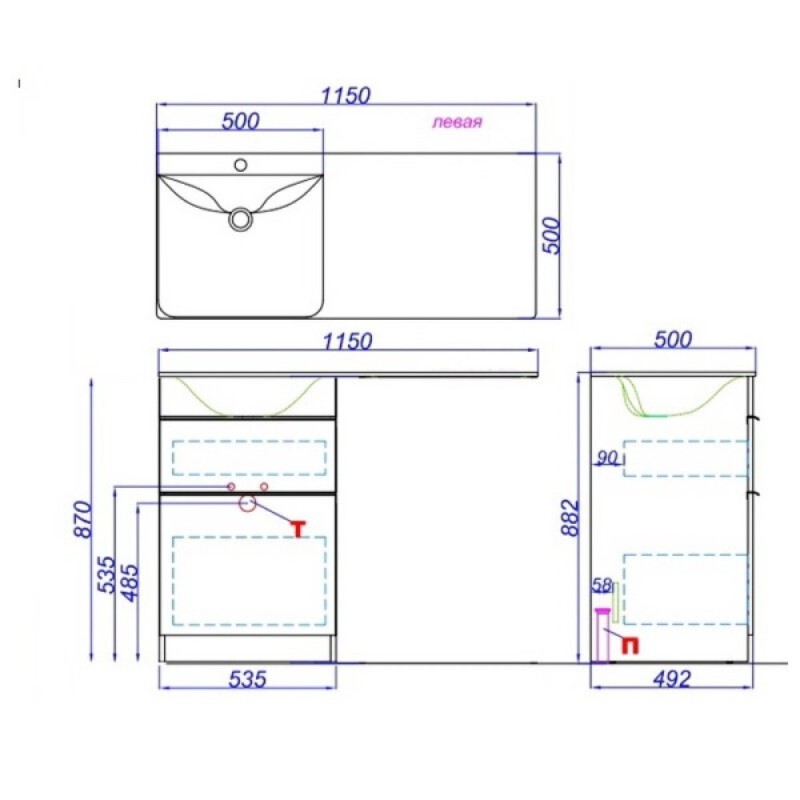 Тумба с раковиной под стиральую машину Aqwella Terra TER01052NDB+FOR.11.04.D-R, 115 см, напольная, дуб балтийский, чаша раковины справа