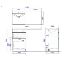 Тумба с раковиной под стиральую машину Aqwella Terra TER01052NDB+FOR.11.04.D-L, 115 см, напольная, дуб балтийский, чаша раковины слева