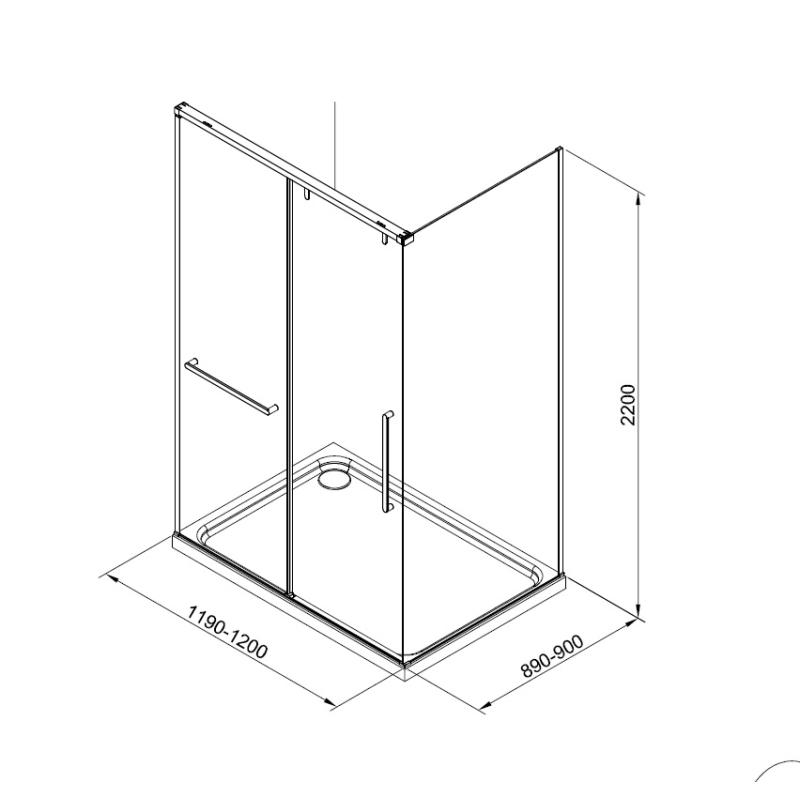 Душевой уголок Terminus Альба 02, 2ES90х120B, 90 x 120 см, стекло прозрачное, профиль черный матовый