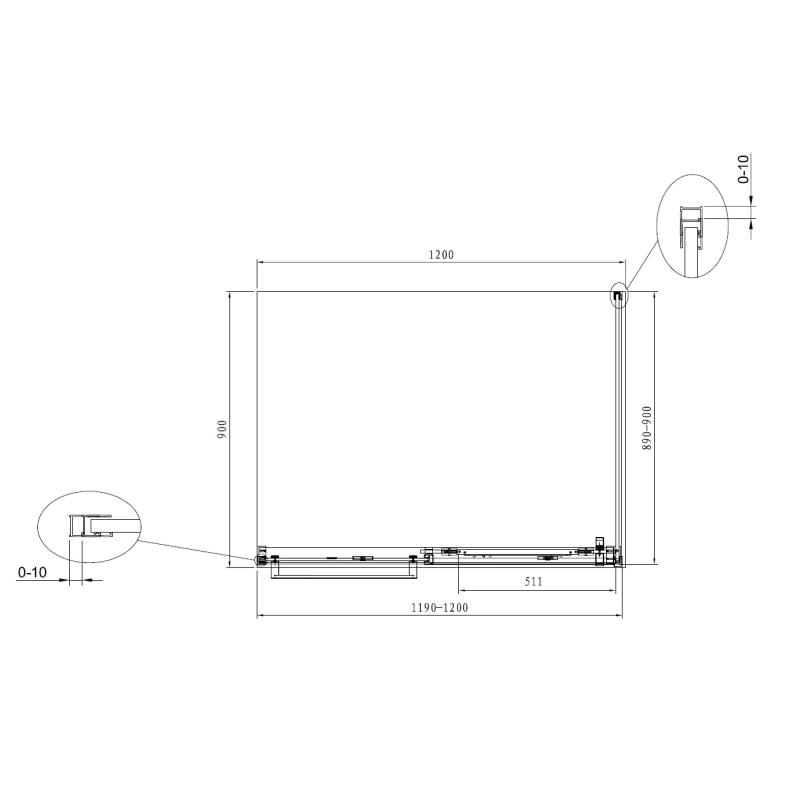 Душевой уголок Terminus Альба 02, 2ES90х120B, 90 x 120 см, стекло прозрачное, профиль черный матовый