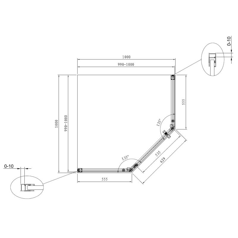 Душевой уголок Terminus Альба 04, 4EW100х100B, 100 x 100 см, стекло прозрачное, профиль черный матовый