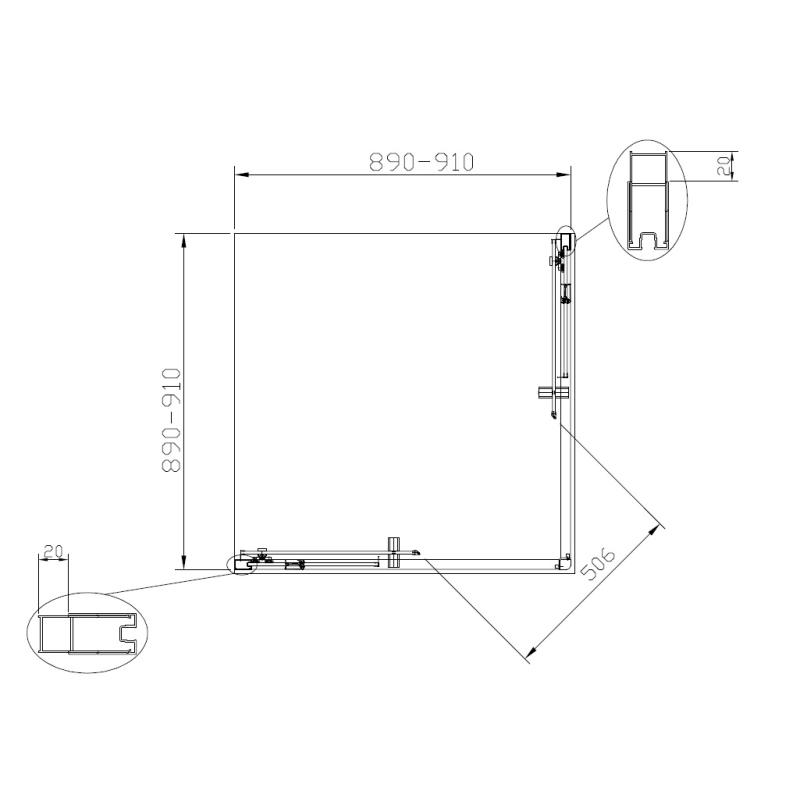 Душевой уголок Terminus Соренто 05, 5ES90х90C, 90 x 90 см, стекло прозрачное, профиль хром