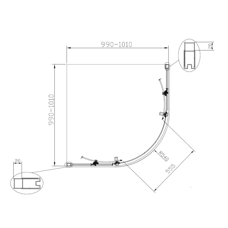 Душевой уголок Terminus Соренто 06, 6ES100х100C, 100 x 100 см, стекло прозрачное, профиль хром