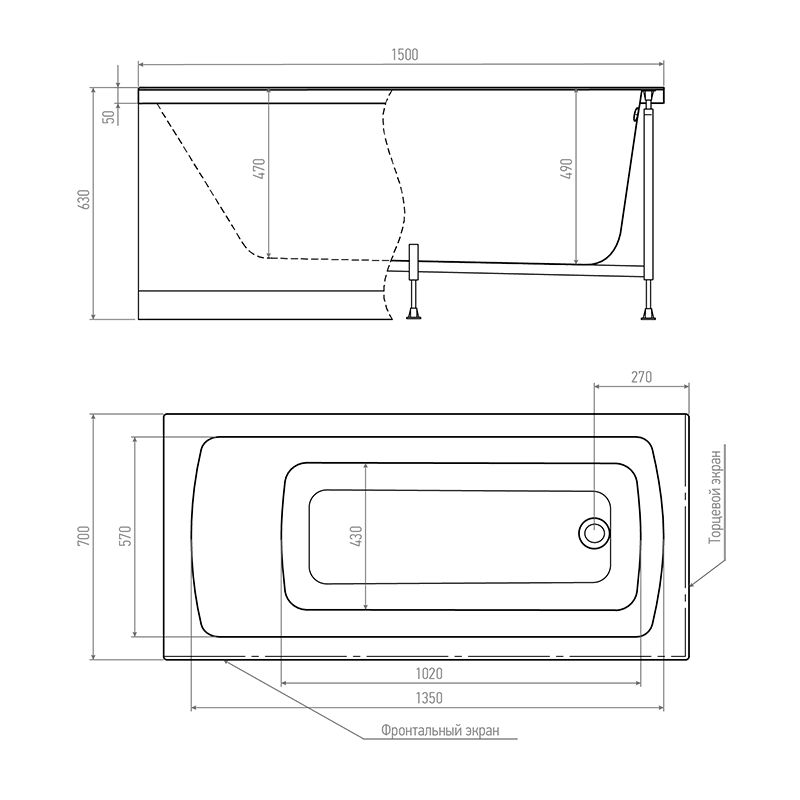 Акриловая ванна Timo Ritta 150x70 RITTA1570 без гидромассажа