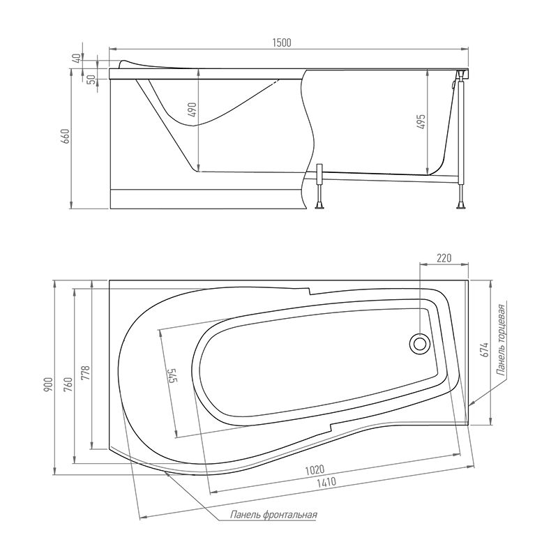 Акриловая ванна Timo Vino 150x90 L VINO1590L без гидромассажа