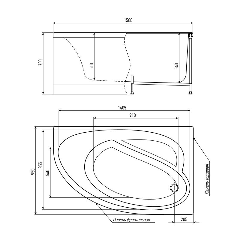 Акриловая ванна Timo Iva 150x95 R IVA1595R без гидромассажа