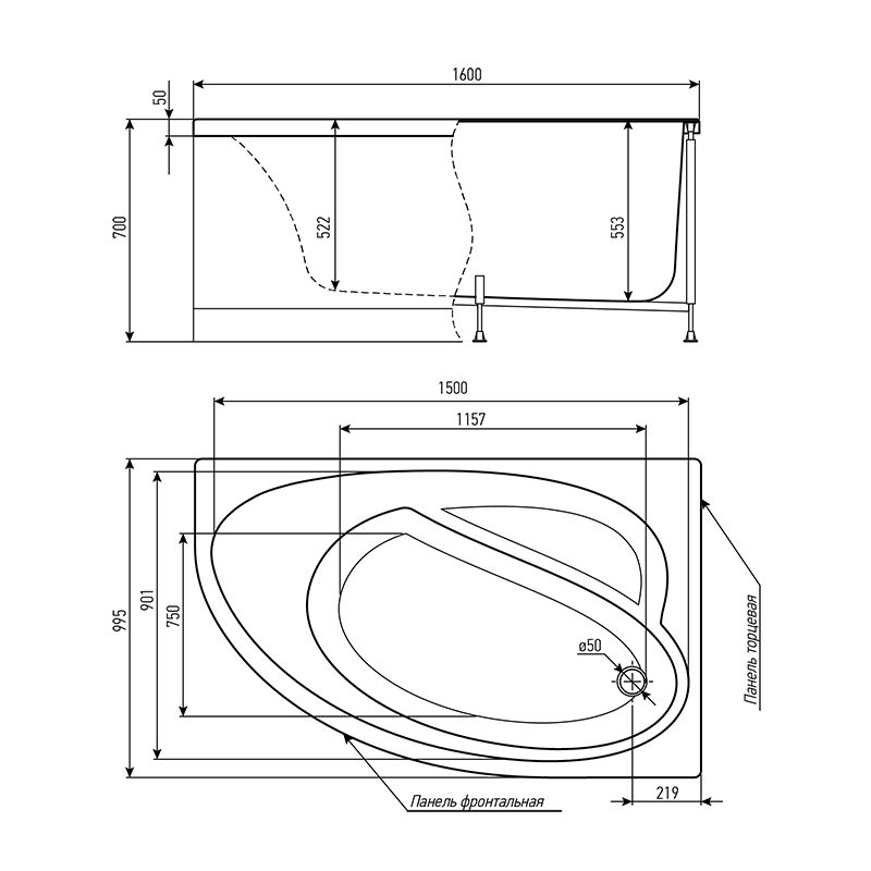 Акриловая ванна Timo Iva 160x100 R IVA1610R без гидромассажа