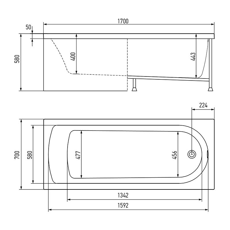 Акриловая ванна Timo Mika 170x70 MIKA1770 без гидромассажа