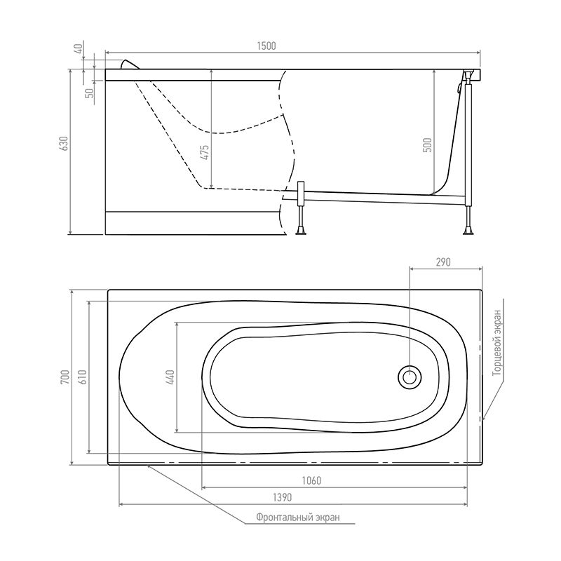 Акриловая ванна Timo Kilo 150x70 KILO1570 без гидромассажа