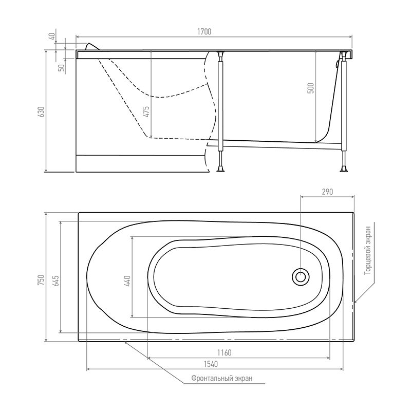 Акриловая ванна Timo Kilo 170x75 KILO1775 без гидромассажа