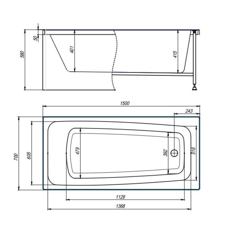 Акриловая ванна Timo Olli 150x70 OLLI1570 без гидромассажа
