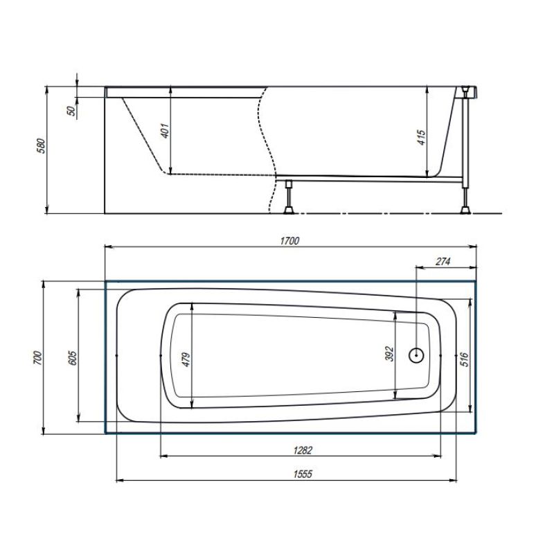 Акриловая ванна Timo Olli 170x70 OLLI1770 без гидромассажа