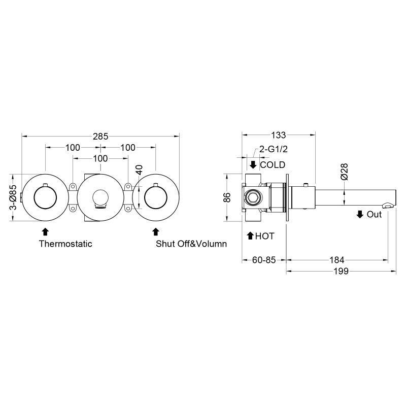 Смеситель для раковины встроенный с термостатом Saona 2382/17SM Золото матовое