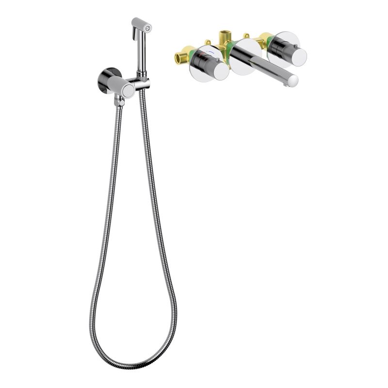 Смеситель для раковины встроенный с термостатом, с гигиеническим душем Saona 2383/00SM Хром