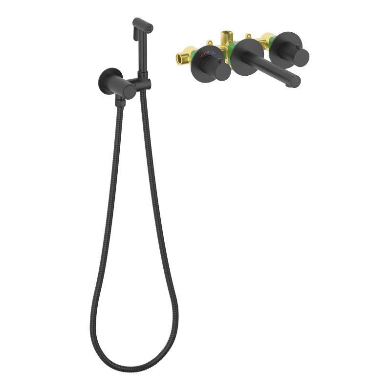 Смеситель для раковины встроенный с термостатом, с гигиеническим душем Saona 2383/03SM Черный