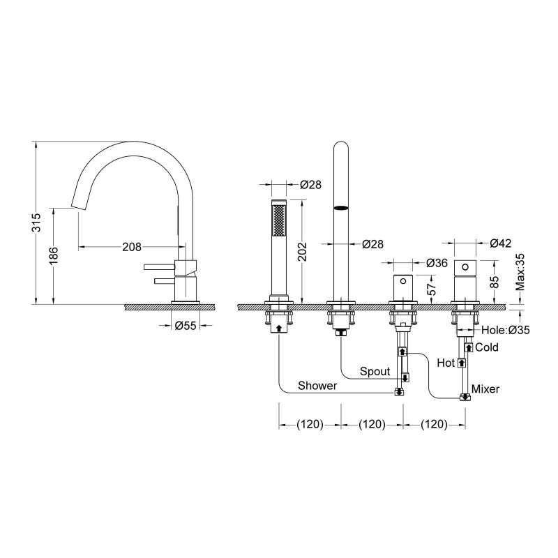 Смеситель на борт ванны Timo Saona 2320/03Y Черный