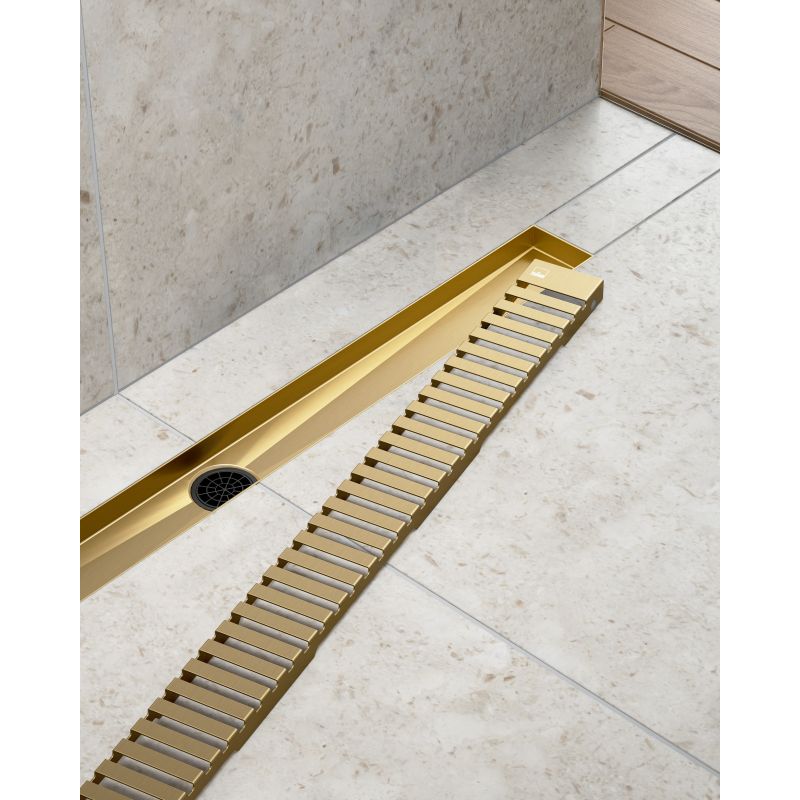 Дренажный канал Timo Drain System DS230106/17, 60 см, с перфорированной решеткой lines, золото матовое