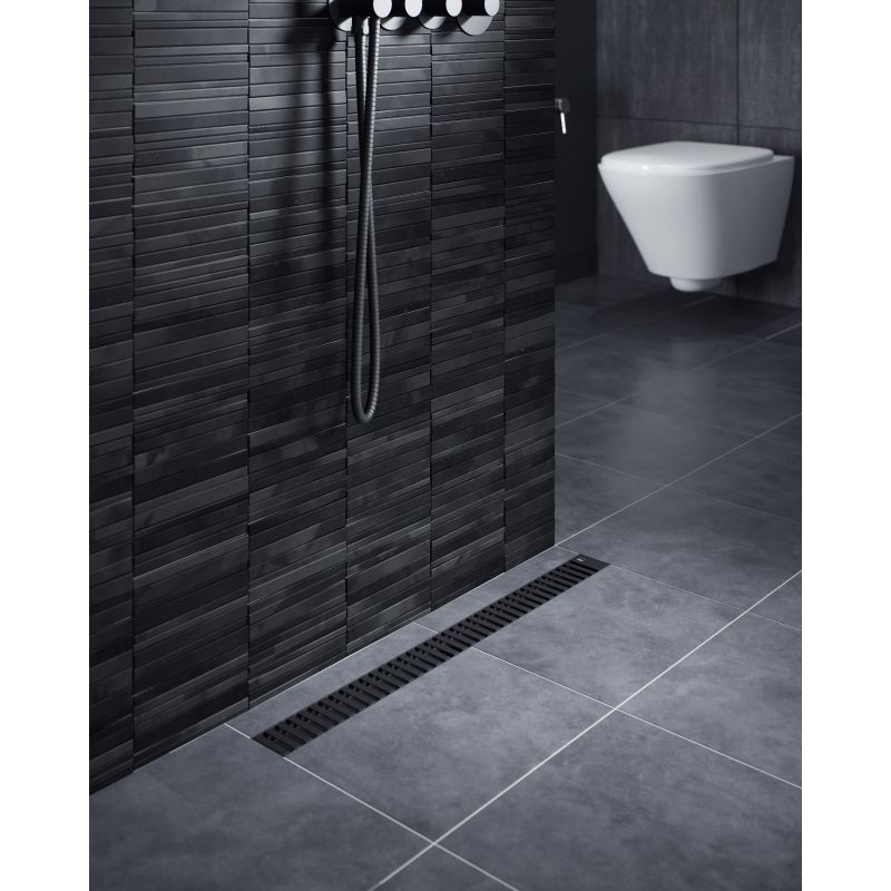 Дренажный канал Timo Drain System DS230106/03, 60 см, с перфорированной решеткой lines, черный матовый