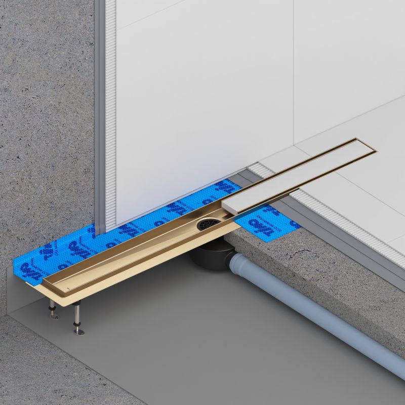 Дренажный канал Timo Drain System DS230207/17, 70 см, с двусторонней панелью "plate" под плитку, цвет золото