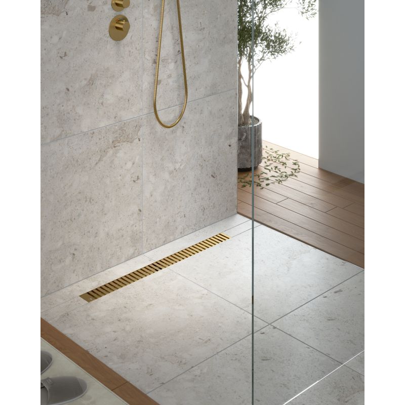 Дренажный канал Timo Drain System DS230108/17, 80 см, с перфорированной решеткой lines, золото