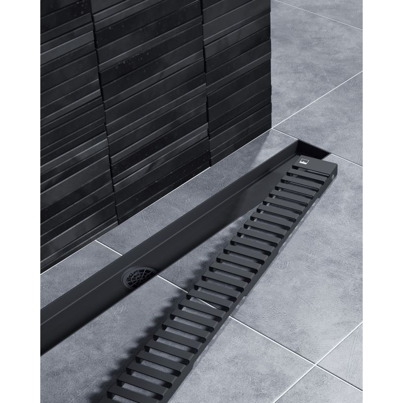 Дренажный канал Timo Drain System DS230109/03, 90 см, с перфорированной решеткой lines, черный матовый