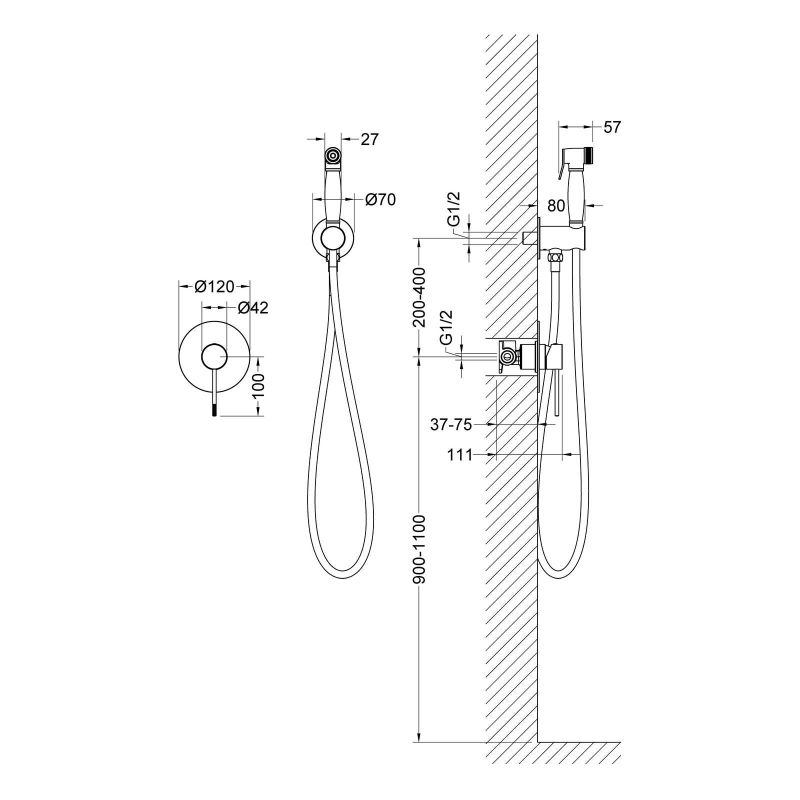 Гигиенический душ со смесителем Timo Saona 2389/17SM Золото матовое