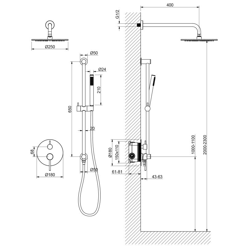 Душевая система встроенная Saona SX-2309/03SM Черный