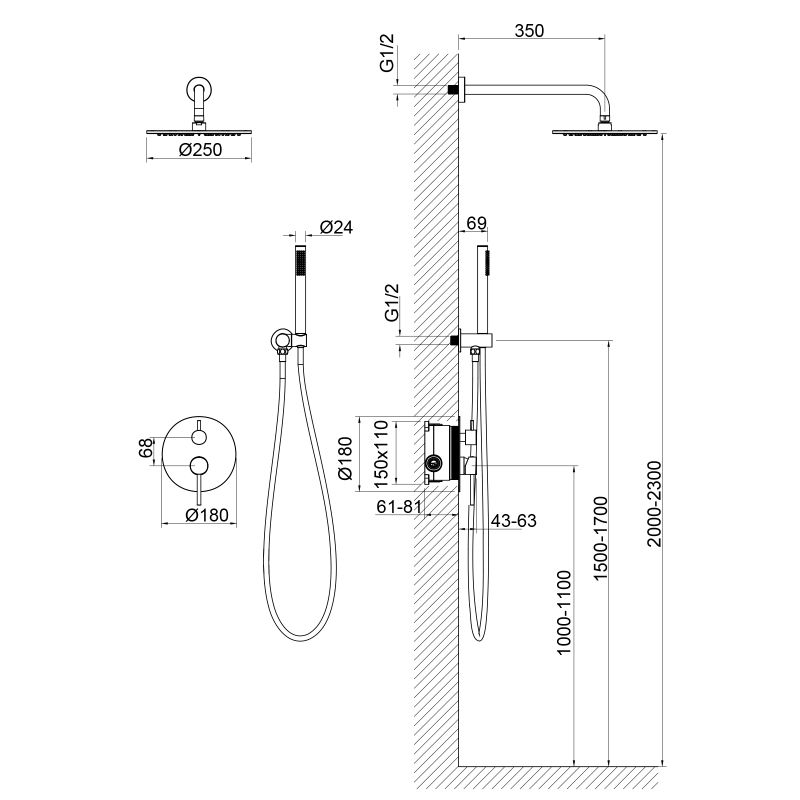 Душевая система встроенная Saona SX-2369/18SM Черное золото