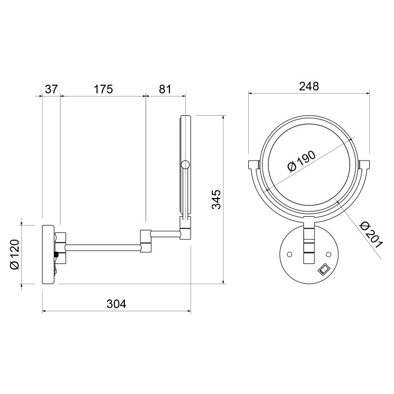 Косметическое зеркало Timo Saona 13376/03 с увеличением с подсветкой Черное