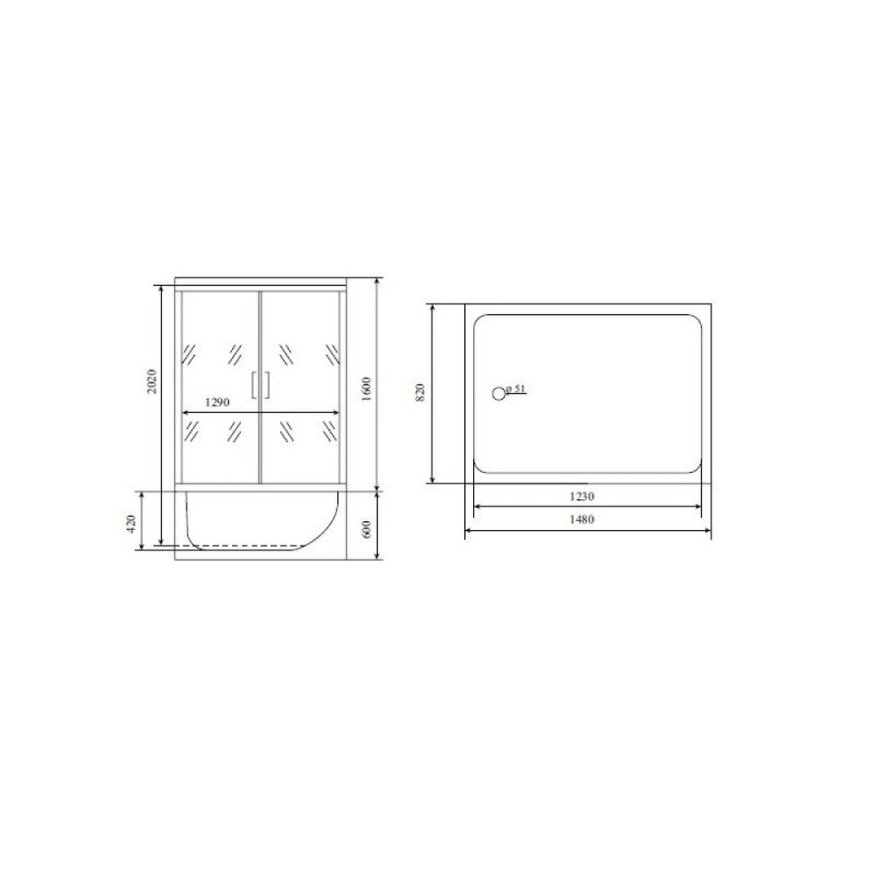 Душевая кабина Timo Lux TL-1505-T-STUN, 148 x 82 см, стекло прозрачное, профиль хром, хамам