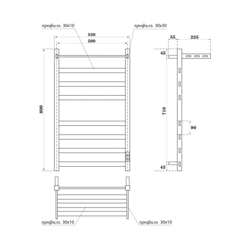 Полотенцесушитель электрический Apextermo Terra TR01185WM, ширина 50 см, высота 80 см, диммер справа, с полкой, цвет белый матовый