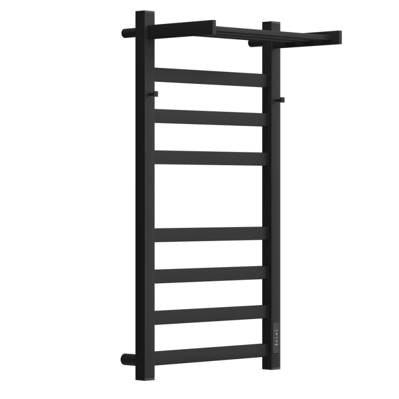 Полотенцесушитель электрический Apextermo Terra TR11184BM, ширина 40 см, высота 80 см, диммер справа, с крючками и полкой, цвет черный матовый