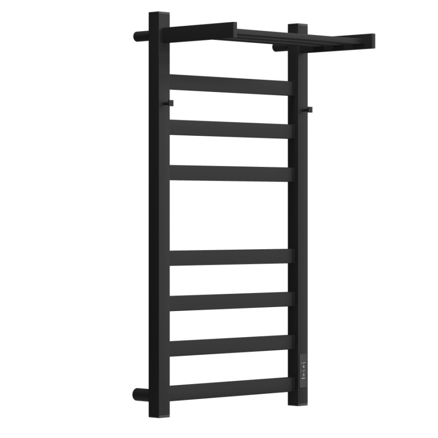 Полотенцесушитель электрический Apextermo Terra TR11184BM, ширина 40 см, высота 80 см, диммер справа, с крючками и полкой, цвет черный матовый