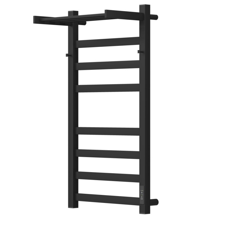 Полотенцесушитель электрический Apextermo Terra TR11184BM, ширина 40 см, высота 80 см, диммер справа, с крючками и полкой, цвет черный матовый