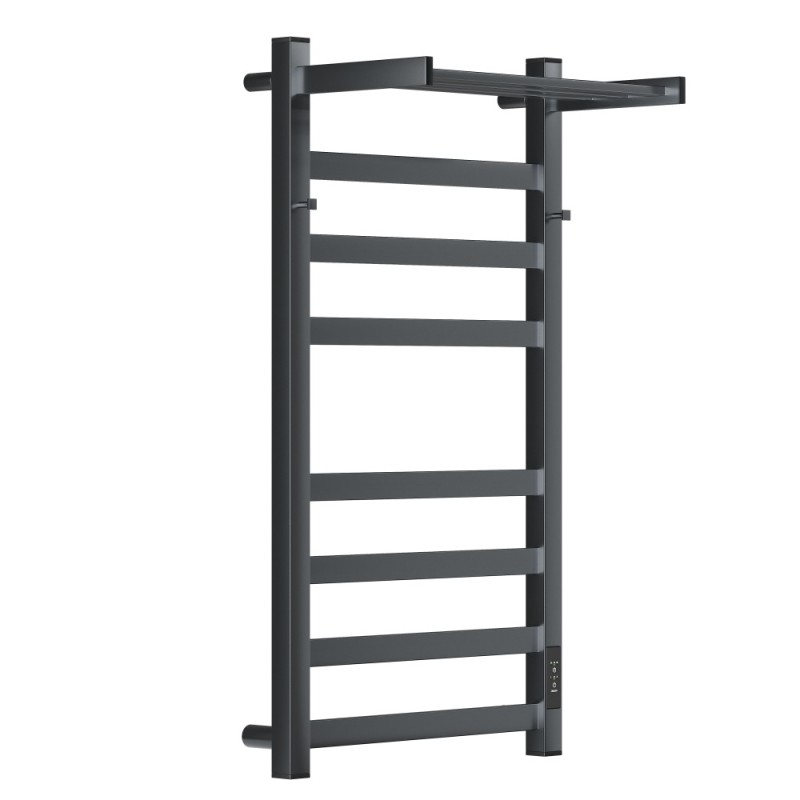 Полотенцесушитель электрический Apextermo Terra TR11184GF, ширина 40 см, высота 80 см, диммер справа, с крючками и полкой, цвет графит металлик