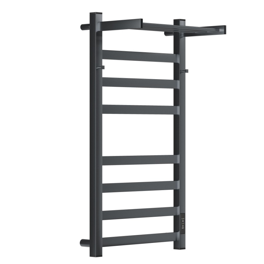 Полотенцесушитель электрический Apextermo Terra TR11184GF, ширина 40 см, высота 80 см, диммер справа, с крючками и полкой, цвет графит металлик