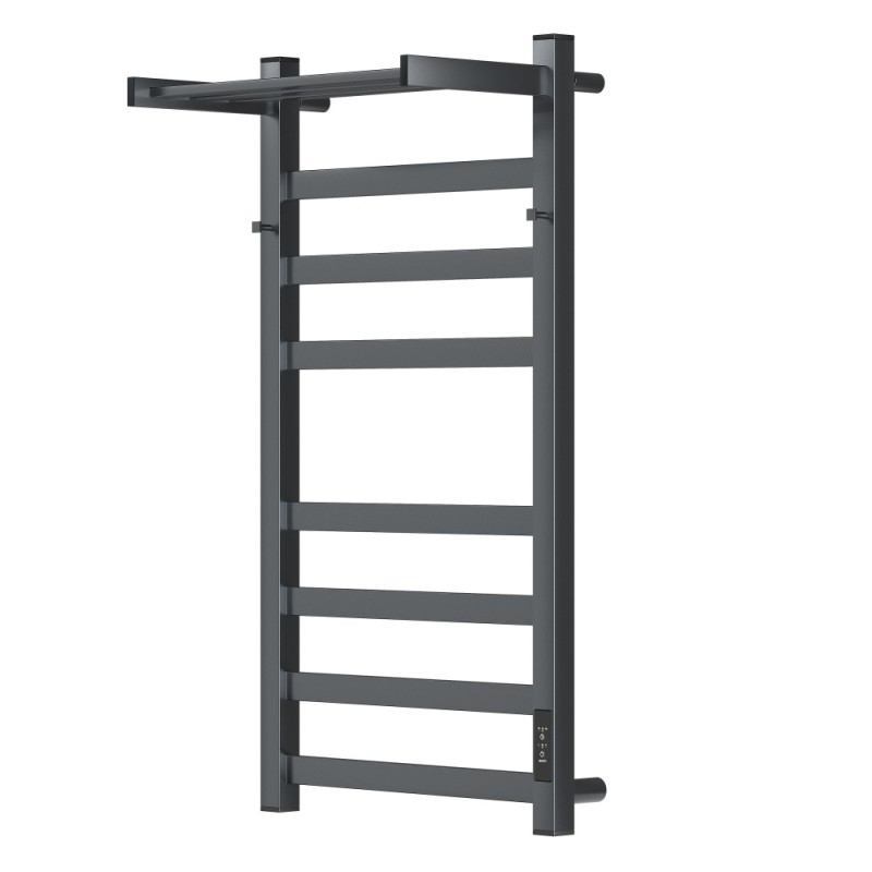 Полотенцесушитель электрический Apextermo Terra TR11184GF, ширина 40 см, высота 80 см, диммер справа, с крючками и полкой, цвет графит металлик