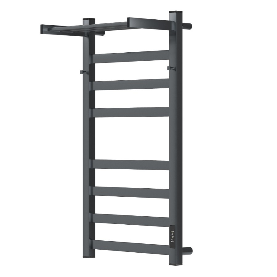 Полотенцесушитель электрический Apextermo Terra TR11184GF, ширина 40 см, высота 80 см, диммер справа, с крючками и полкой, цвет графит металлик