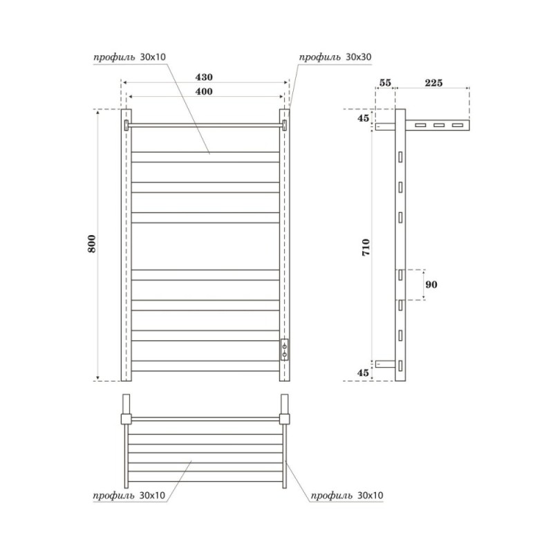 Полотенцесушитель электрический Apextermo Terra TR11184GF, ширина 40 см, высота 80 см, диммер справа, с крючками и полкой, цвет графит металлик