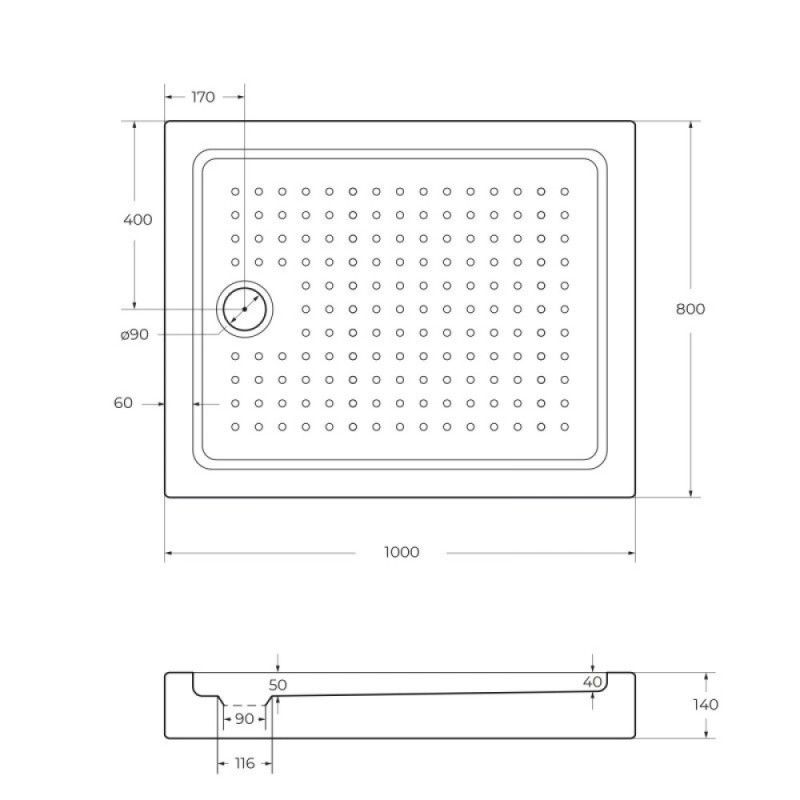 Поддон акриловый Cezares TRAY-A-AH-100/80-15-W, с сифоном в комплекте