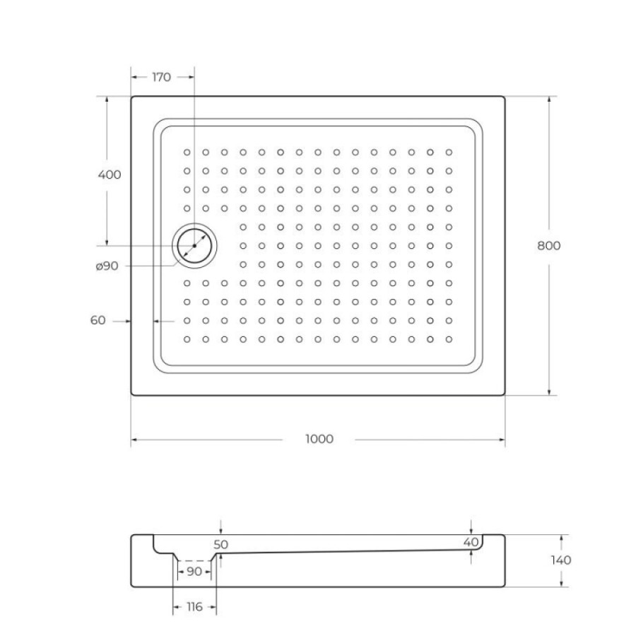 Поддон акриловый Cezares TRAY-A-AH-100/80-15-W, с сифоном в комплекте