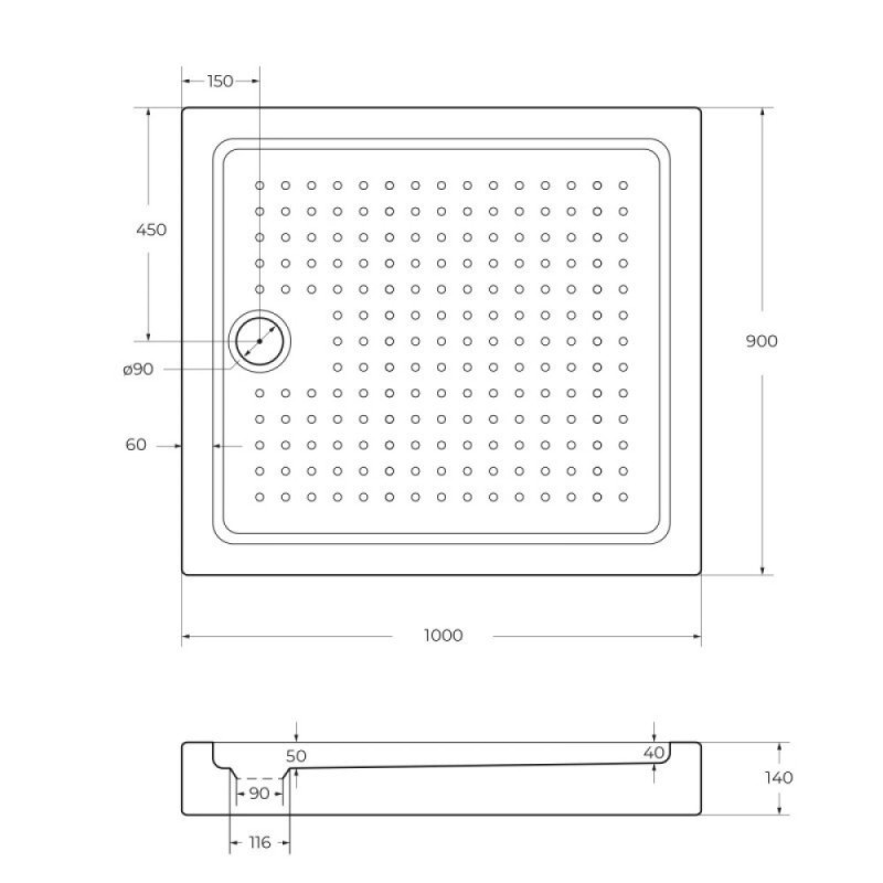Поддон акриловый Cezares TRAY-A-AH-100/90-15-W, с сифоном в комплекте