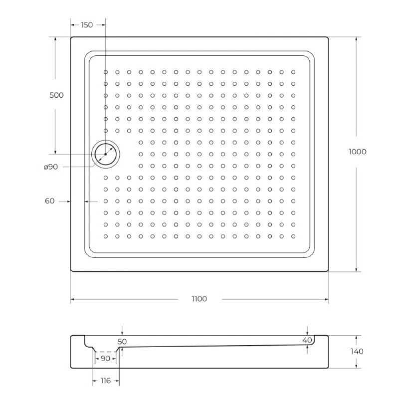 Поддон акриловый Cezares TRAY-A-AH-110/100-15-W, с сифоном в комплекте